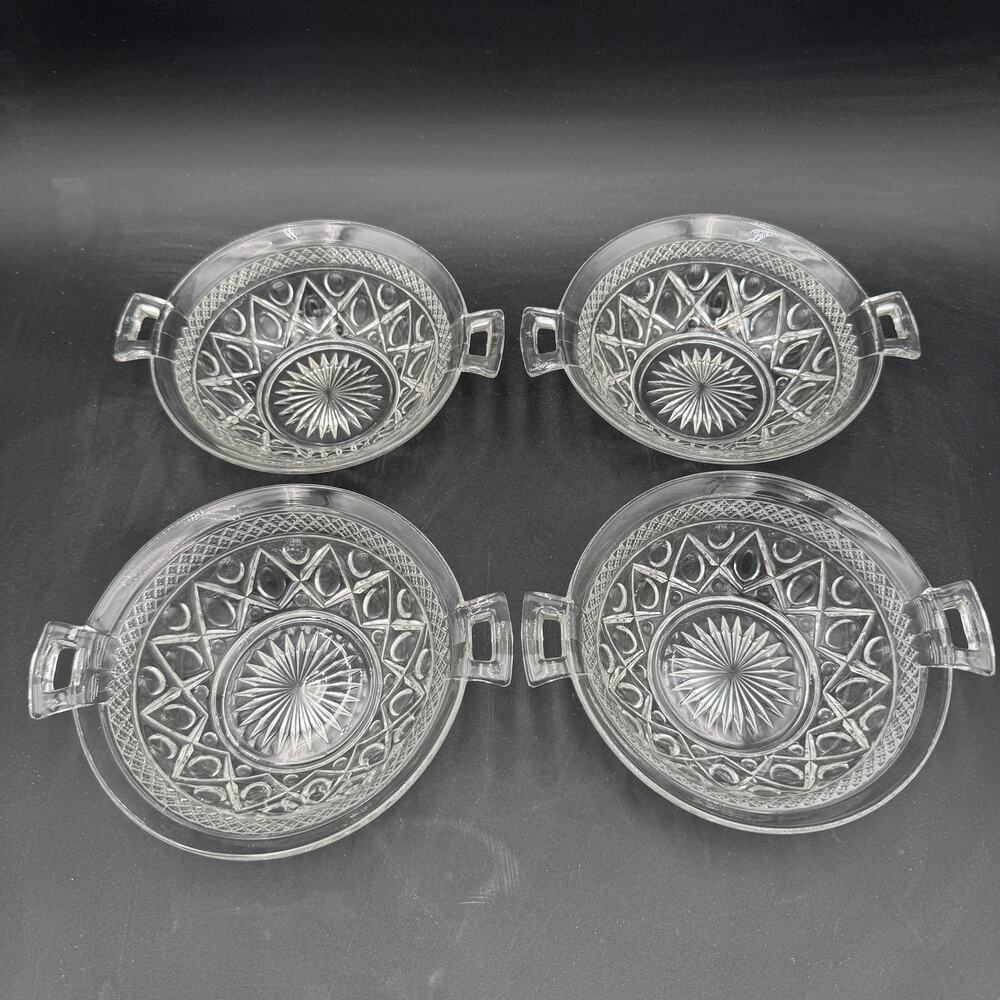 Vtg Handled Bowls 7.25" Cape Cod by Imperial Glass Ohio Glassware Set of 4